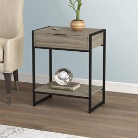 img 4 attached to 🌑 Safdie & Co. Dark Taupe Accent Table with Drawer and Shelf - Black Metal Frame, Beige Finish