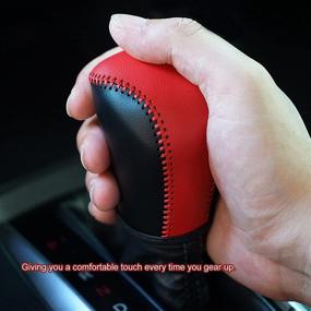 img 1 attached to 🔴 Red Leather Gear Shift Knob Cover & Boots for Honda Civic 10th Gen 2016-2021 Automatic Transmission Shift Lever