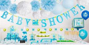 img 2 attached to 15-Piece Baby Shower Party Decorations Kit: Tissue Paper Pom Poms, Mixed Paper Lanterns, and Party Supplies - Perfect for White and Blue Boy Baby Shower, Birthday, and Bridal Shower Decorations