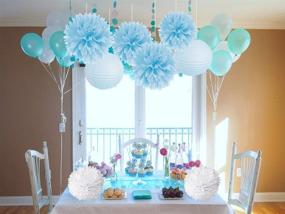 img 1 attached to 15-Piece Baby Shower Party Decorations Kit: Tissue Paper Pom Poms, Mixed Paper Lanterns, and Party Supplies - Perfect for White and Blue Boy Baby Shower, Birthday, and Bridal Shower Decorations