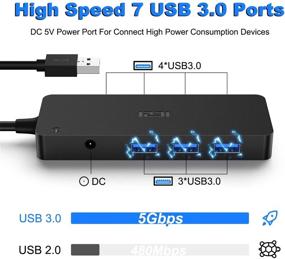 img 3 attached to 💻 ICZI Питаемый USB 3.0 Хаб: 7-портовый сплиттер с адаптером питания 5V/4A для ноутбука, настольного ПК и др. (Чёрный)