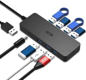 img 4 attached to 💻 ICZI Питаемый USB 3.0 Хаб: 7-портовый сплиттер с адаптером питания 5V/4A для ноутбука, настольного ПК и др. (Чёрный)