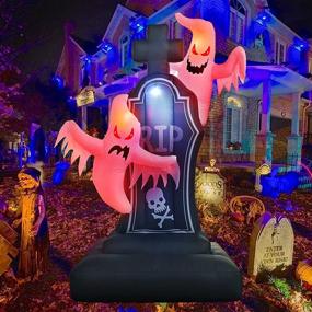 img 3 attached to Halloween Inflatable Decorations: AMDAILY 5.4 FT Ghosts & Tombstones Red LED Lights Blow Up Inflatables for Halloween and Christmas Party, Indoor & Outdoor Yard Decor