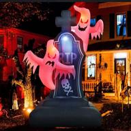 halloween inflatable decorations: amdaily 5.4 ft ghosts & tombstones red led lights blow up inflatables for halloween and christmas party, indoor & outdoor yard decor logo