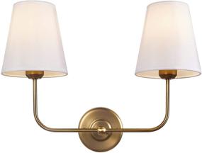 img 4 attached to Passica Decor 2-Light Modern Armed Sconce with 2 Antique Brass Flared White Fabric Shades - Double Sconce for Bathroom, Vanity, Living Room, Hallway, Stairway, and Fireplace