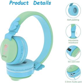 img 2 attached to 🎧 Riwbox BT05 Bluetooth Kids Headphones - Wireless Foldable Headset with Volume Control and Mic/TF Card Compatibility for iPad/iPhone/Tablet - Green & Blue