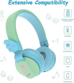 img 3 attached to 🎧 Riwbox BT05 Bluetooth Kids Headphones - Wireless Foldable Headset with Volume Control and Mic/TF Card Compatibility for iPad/iPhone/Tablet - Green & Blue