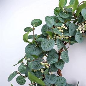 img 2 attached to 20-Inch Foeyyir Artificial Eucalyptus Leaf Green Wreath with Small White Berries - Ideal for Front Door, Home Décor, Outdoor Festivals, Garland