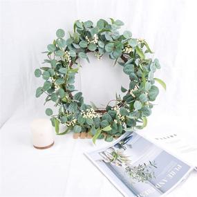 img 4 attached to 20-Inch Foeyyir Artificial Eucalyptus Leaf Green Wreath with Small White Berries - Ideal for Front Door, Home Décor, Outdoor Festivals, Garland