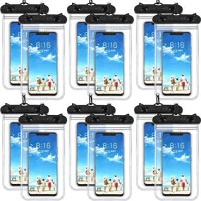 img 4 attached to Frienda Universal Waterproof Phone Pouch - 12 Piece Set | Clear Cellphone Dry Bag with Lanyard for Beach, Swimming, Snorkeling | Fits Smartphone up to 6.9 Inches | Black