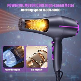 img 1 attached to 💨 High-Performance Ionic Salon Hair Dryer with Powerful AC Motor, Quick-Drying Hair Blow Dryer, Fast Drying Salon Hairdryers with Diffuser, Cool Shot Button, Lightweight Soft Touch Body - Dark Blue & Rose