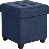 songmics 15.7 inch storage ottoman: padded folding bench with lid & solid wood feet for space-saving storage, holds up to 660 lb - navy blue ulsf14in logo