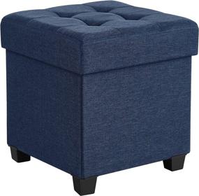 img 4 attached to SONGMICS 15.7 Inch Storage Ottoman: Padded Folding Bench with Lid & Solid Wood Feet for Space-Saving Storage, Holds up to 660 lb - Navy Blue ULSF14IN