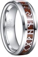🔥 galani silver tungsten carbide ring for men and women with koa wood and viking rune inlay beveled wedding engagement promise propose band ring comfort fit size 7-12 logo