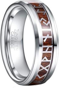 img 4 attached to 🔥 GALANI Silver Tungsten Carbide Ring for Men and Women with Koa Wood and Viking Rune Inlay Beveled Wedding Engagement Promise Propose Band Ring Comfort Fit Size 7-12