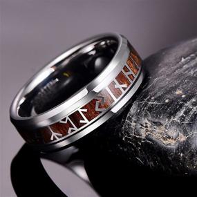 img 1 attached to 🔥 GALANI Silver Tungsten Carbide Ring for Men and Women with Koa Wood and Viking Rune Inlay Beveled Wedding Engagement Promise Propose Band Ring Comfort Fit Size 7-12