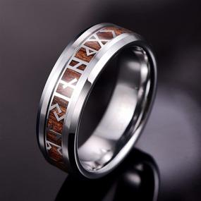 img 2 attached to 🔥 GALANI Silver Tungsten Carbide Ring for Men and Women with Koa Wood and Viking Rune Inlay Beveled Wedding Engagement Promise Propose Band Ring Comfort Fit Size 7-12