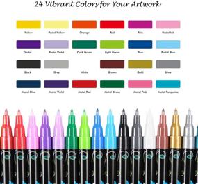 img 3 attached to Vibrant 24-Color Acrylic Paint Pens: Extra Fine Point Markers 🎨 for Rock, Fabric, Wood, Glass, Canvas, Ceramic, and More – Water-Based Ink