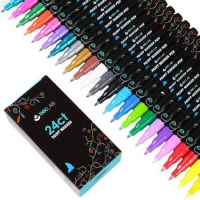 img 4 attached to Vibrant 24-Color Acrylic Paint Pens: Extra Fine Point Markers 🎨 for Rock, Fabric, Wood, Glass, Canvas, Ceramic, and More – Water-Based Ink