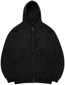 img 3 attached to 🎃 Halloween Skeleton Print Coat: Oversized Y2K Zip Up Sweatshirt Hoodie Jacket for Women & Men, Aesthetic Streetwear Top