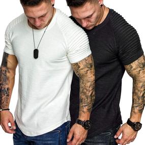 img 4 attached to 👕 COOFANDY Men's 2-Pack Fitted T-Shirts with Pleated Sleeves - Ideal for Workout, Gym, Longline Designer Tee