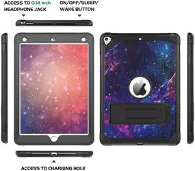 img 2 attached to 🚀 YINLAI iPad 6th/5th Gen Case with Space Galaxy Design - Purple: 3-in-1 Kickstand Shockproof Hybrid Protective Cover