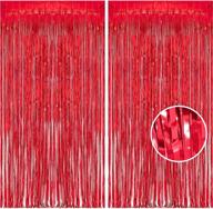 🎉 braveshine 2 pack foil curtains - stunning 3.2 ft x 8.2 ft metallic tinsel fringe backdrops for memorable birthday wedding christmas bridal shower bachelorette holiday parties - vibrant red decorations logo