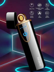 img 1 attached to 🔥 SKRFIRE Mini Windproof Lighter: Double-Sided Electric Lighter with Smart Touch Switch - Rechargeable USB Lighter for Cigarettes, Tungsten Turbo Spiral Design