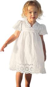 img 4 attached to 👗 VYU Girls Size 3-10 White Cotton Flutter Short Sleeve Flower Princess Dress