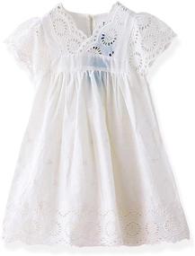 img 1 attached to 👗 VYU Girls Size 3-10 White Cotton Flutter Short Sleeve Flower Princess Dress