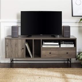 img 3 attached to 📺 Modern Wood TV Stand with Record Storage - Up to 65" Flat Screen Universal TV Console, Living Room Storage Cabinet Doors Shelves, Slate Grey - 60 Inch