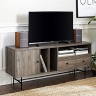 📺 modern wood tv stand with record storage - up to 65" flat screen universal tv console, living room storage cabinet doors shelves, slate grey - 60 inch logo