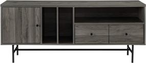 img 1 attached to 📺 Modern Wood TV Stand with Record Storage - Up to 65" Flat Screen Universal TV Console, Living Room Storage Cabinet Doors Shelves, Slate Grey - 60 Inch