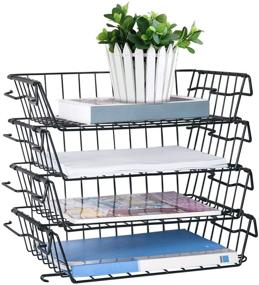 img 4 attached to 🏢 Maximize Space with Stackable Letter Trays & Underdesk Hanging Organizer – Black Metal Desk Organizer for Office, Home, School & Stores (Patent Pending)