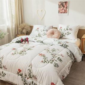img 1 attached to 🌺 Bedbay Garden Flowers Comforter Set Queen Size: Botanical Comforter in Green Leaves and Pink Flowers Print - 3-Piece Garden Set: 1 Comforter + 2 Pillowcases (Flowers, Queen Size)