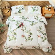 🌺 bedbay garden flowers comforter set queen size: botanical comforter in green leaves and pink flowers print - 3-piece garden set: 1 comforter + 2 pillowcases (flowers, queen size) logo