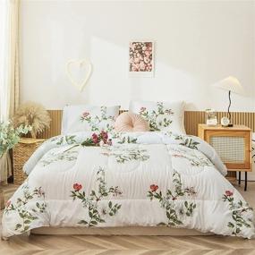 img 3 attached to 🌺 Bedbay Garden Flowers Comforter Set Queen Size: Botanical Comforter in Green Leaves and Pink Flowers Print - 3-Piece Garden Set: 1 Comforter + 2 Pillowcases (Flowers, Queen Size)