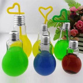 img 3 attached to 🎉 Set of 5 Clear Plastic Light Bulb Shaped Bottles with Sealing Caps and Metal Straw Caps, Glowing Bottom, 500ml - Perfect for Parties and Favors