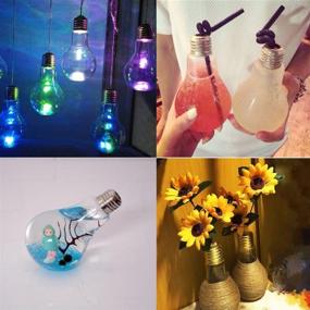 img 2 attached to 🎉 Set of 5 Clear Plastic Light Bulb Shaped Bottles with Sealing Caps and Metal Straw Caps, Glowing Bottom, 500ml - Perfect for Parties and Favors