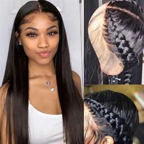 img 1 attached to 🌟 Премиум парики Brazilian Straight длиной 20 дюймов с кружевным передом для черных женщин - естественный линия волос, предварительно вырванные с детскими волосами, плотность 150%