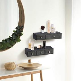 img 1 attached to 🌙 Y&ME YM Floating Nightstands with Drawers - Set of 2 Rustic Wooden Wall Mounted Shelves for Bedroom and Bathroom in Black