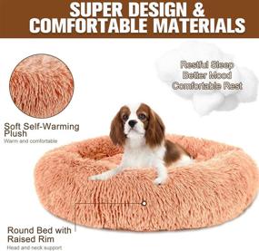 img 1 attached to 🍩 Round Donut Small Dog Bed for Calming Anxiety - Anti-Slip, Washable, Fluffy Faux Fur Cuddler - Perfect for Small Dogs and Cats up to 25lbs