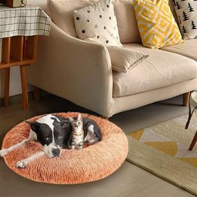 img 2 attached to 🍩 Round Donut Small Dog Bed for Calming Anxiety - Anti-Slip, Washable, Fluffy Faux Fur Cuddler - Perfect for Small Dogs and Cats up to 25lbs