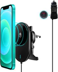 img 4 attached to 15W Magnetic Wireless Car Charger for iPhone 12 Pro Max/12 Pro/12/12 Mini - Fast Qi Car Phone Holder Mount Compatible with MagSafe Cases and QC3.0 Car Charger - Fast Charging