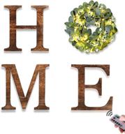 🏠 homecor home letter wall decor - stylish wooden home sign for living room with 8-modes light and eucalyptus wreath – modern entryway rustic wall decorations логотип