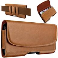 pitau brown phone holster - designed for iphone xs max, 8 plus, 7 plus, 6 plus, 6s plus - premium belt case with belt clip loops, id card holder cover - fits apple iphone with other cases logo