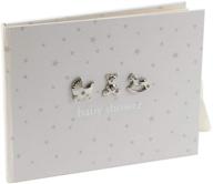 charming baby shower guest book: happy homewares neutral colored with 3d silver icons logo