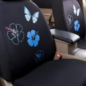 img 2 attached to Universal Car Seat Covers - CAR PASS Flower and Butterfly Design - Fits SUVs, Sedans, and Vehicles - 6PCS - Airbag Compatible - Black and Mint Blue