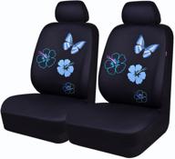 universal car seat covers - car pass flower and butterfly design - fits suvs, sedans, and vehicles - 6pcs - airbag compatible - black and mint blue logo