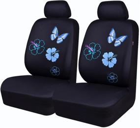 img 4 attached to Universal Car Seat Covers - CAR PASS Flower and Butterfly Design - Fits SUVs, Sedans, and Vehicles - 6PCS - Airbag Compatible - Black and Mint Blue